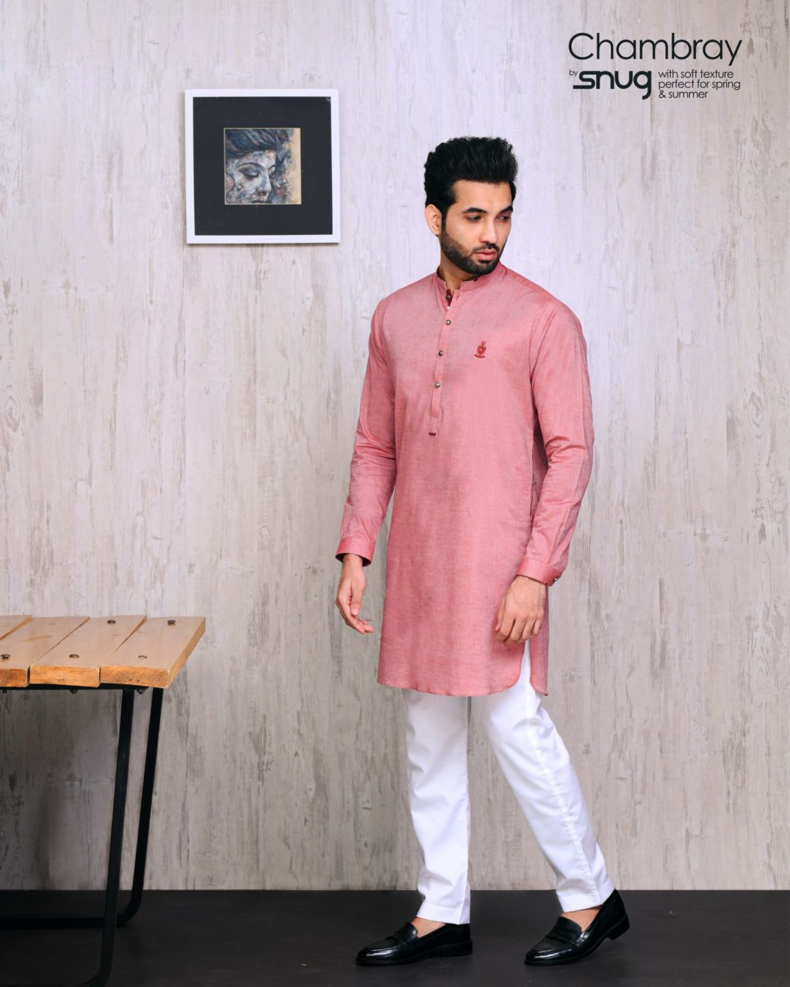 Maroon Chambray Kurta with Pearl White Trouser