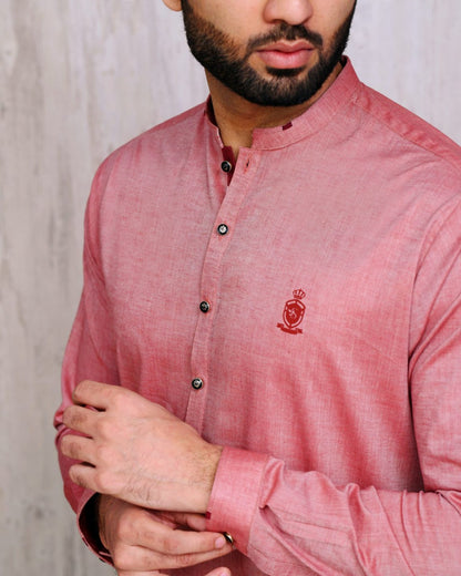 Maroon Chambray Kurta with Pearl White Trouser