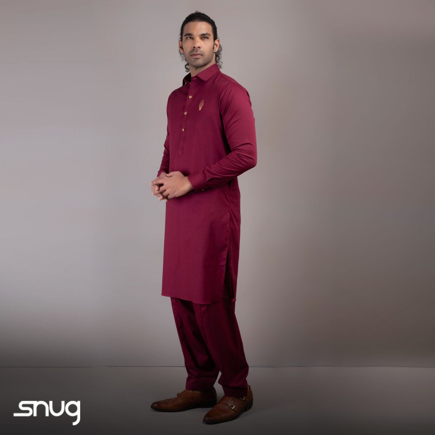 Maroon Kurta Shalwar with Gold Logo