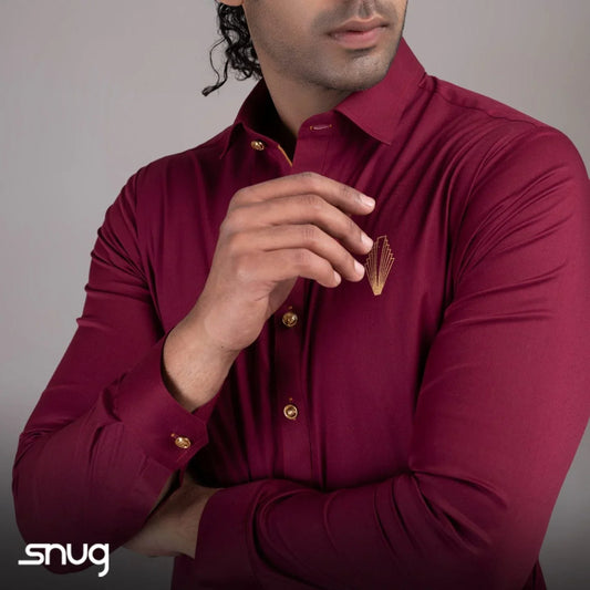 Maroon Kurta Shalwar with Gold Logo - Snug