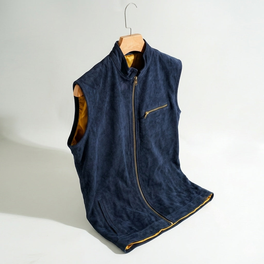 Zipper Suede Leather Waistcoat for Men – Premium Look | Snug