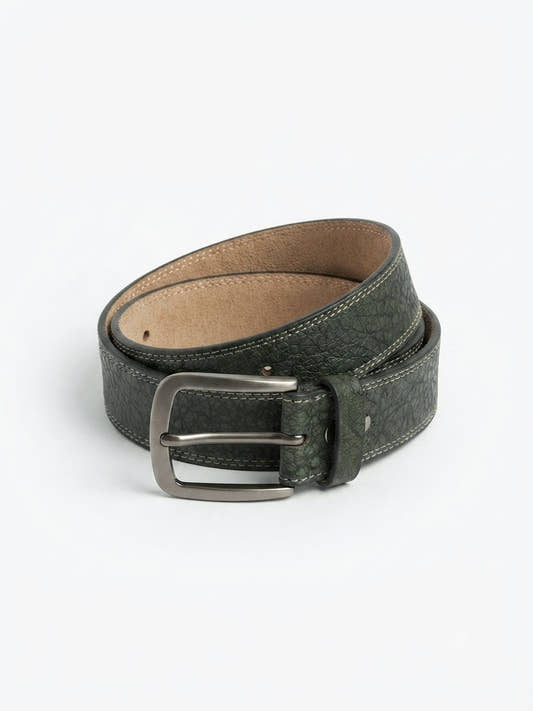 Dark bottle green cow leather belt