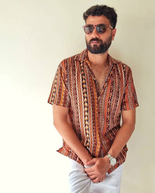 Rust Whisper Striped Gauzy Shirt by Snug.