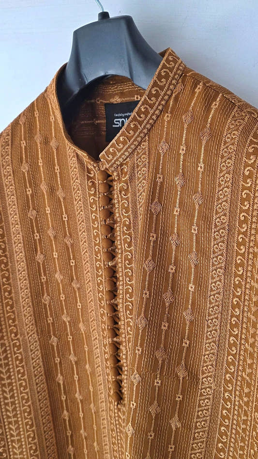 Mustard Brouwn Embroidered Kurta Trouser.