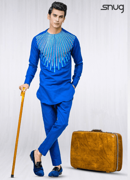 Blue Linen embroidered kurta and trouser